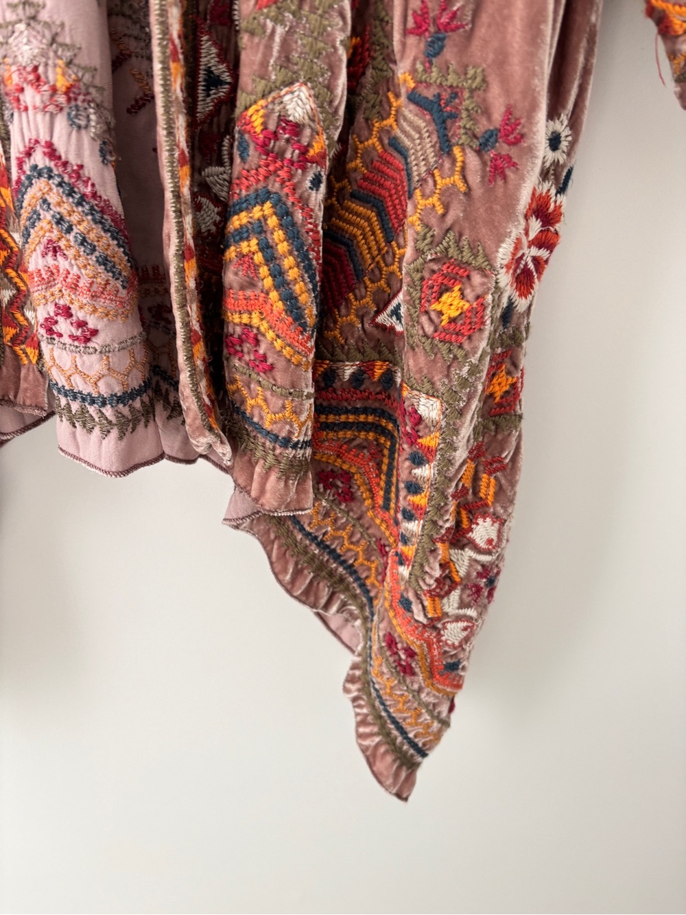 Johnny Was Waleska Velvet Silk Draped Cardigan S Rose Kimono Embroidered Boho - Picture 14 of 15